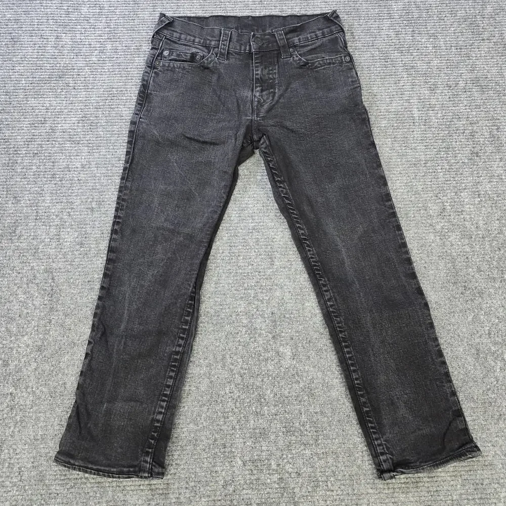 True Religion Geno Jeans Mens 31x28 Black Relaxed Slim Straight Hemmed Denim